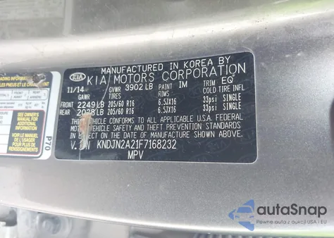 2015 Kia Soul из США, поврежденный, VIN KNDJN2A21F7168232